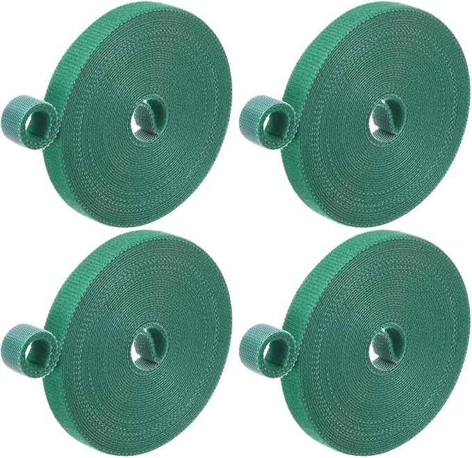4-Roll Garden Plant Tape, 16 ft x 0.4 in Garden Hook and Loop Plant Ties Multi-Purpose Use Adjustable and Reusable Twist Wire Tape for Plants/Flowers/Vines [Green]