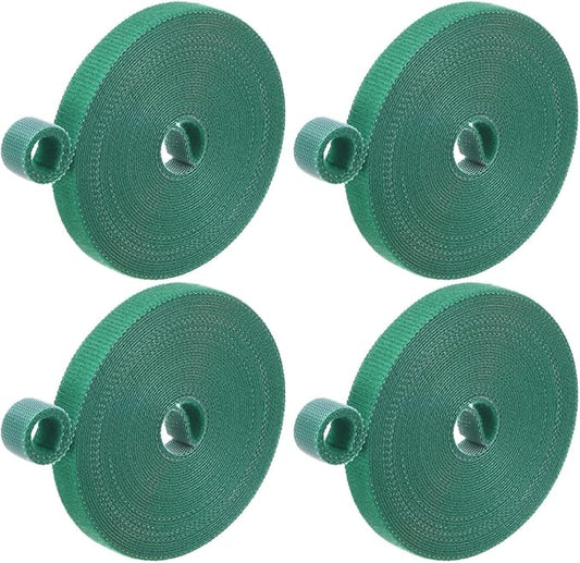 4-Roll Garden Plant Tape, 16 ft x 0.4 in Garden Hook and Loop Plant Ties Multi-Purpose Use Adjustable and Reusable Twist Wire Tape for Plants/Flowers/Vines [Green]