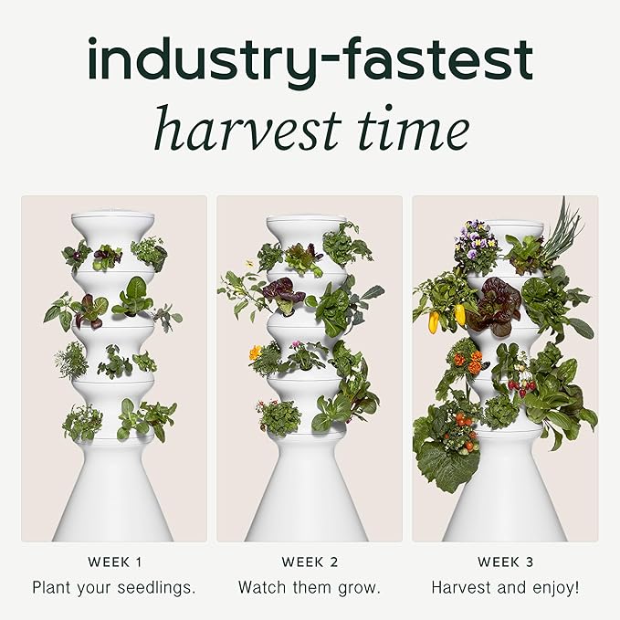 Farmstand Starter Kit + 30 Seedling Credits | Family Hydroponic Growing System Kit | Self-Watering Outdoor Vertical Garden Planter Tower | 5ft 5in | Made in USA