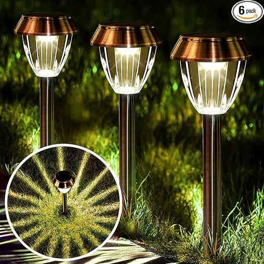 6 Pack Solar Pathway Lights Outdoor, New Upgraded Adjustable Warm & Cool White Solar Lights Outdoor Waterproof, Solar-Powered Garden Light for Path, Walkway, Yard, Driveway, Lawn, Backyard Decor