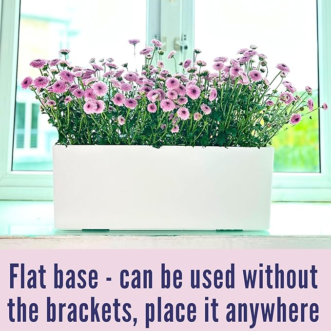 LaLaGreen Wall Hanging Planter Outdoor (20 Inch, 4 Pack) Wall Mounted Self Watering System Window Boxes with Bracket, White Rectangular Plant Pot Flower Box Container Indoor Modern Herb Kitchen Decor