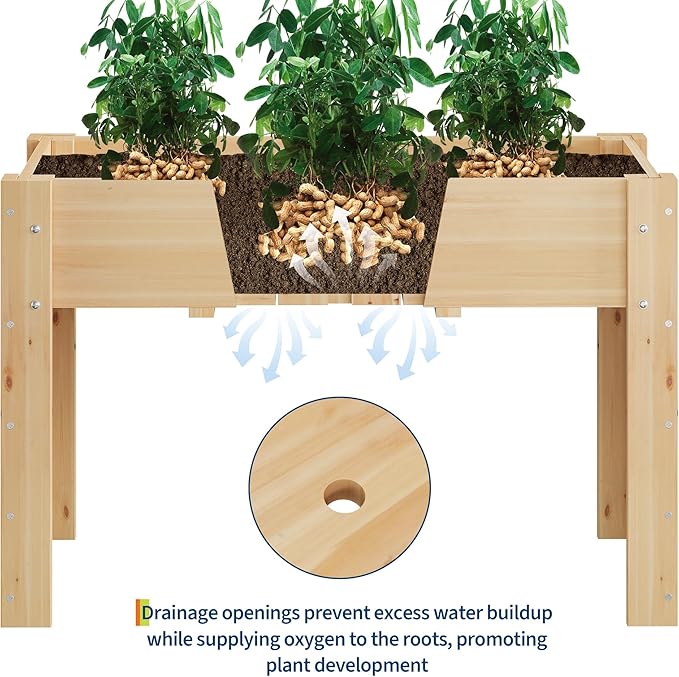 GarveeLife 47x30x22 Inch Raised Garden Bed with Legs & Hooks – Elevated Wood Planter Box Stand (4x2.5x1.8 Ft) for Vegetables & Herbs – Outdoor Patio & Backyard Planter with Non-Woven Liner