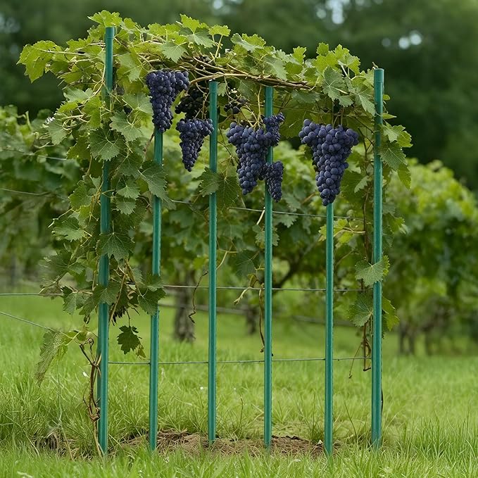 VEVOR Garden Stakes, 10 Pack, 93.7 inch, Plastic Coated Metal Tomato Stakes, Garden Sticks for Plants Support, with Pointed End and Non-Slip Bumps for Growing Climbing Plants, Outdoor Vegetables