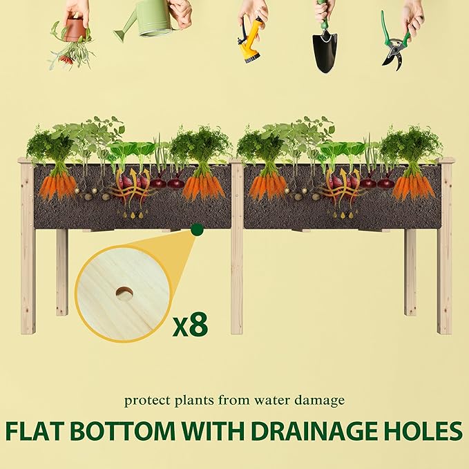 BlueWish 72''L x 23''W x 30''H Outdoor Cedar Garden Bed, Raised Garden Bed with 8 Drainage Holes & 6 Legs, Elevated Planter Boxes for Gardening, Vegetable, Flower, 309lbs Capacity, Natural