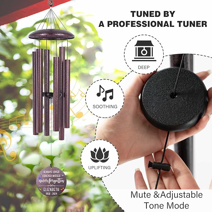 ASTARIN Personalized Memorial Wind Chime for Loss of Loved One 30/36/42 inch, Sympathy Deep Tone Wind Chimes for Mom Dad/Mother Father, Remembrance Gifts for Grief Condolence Funeral, Bereavement 22