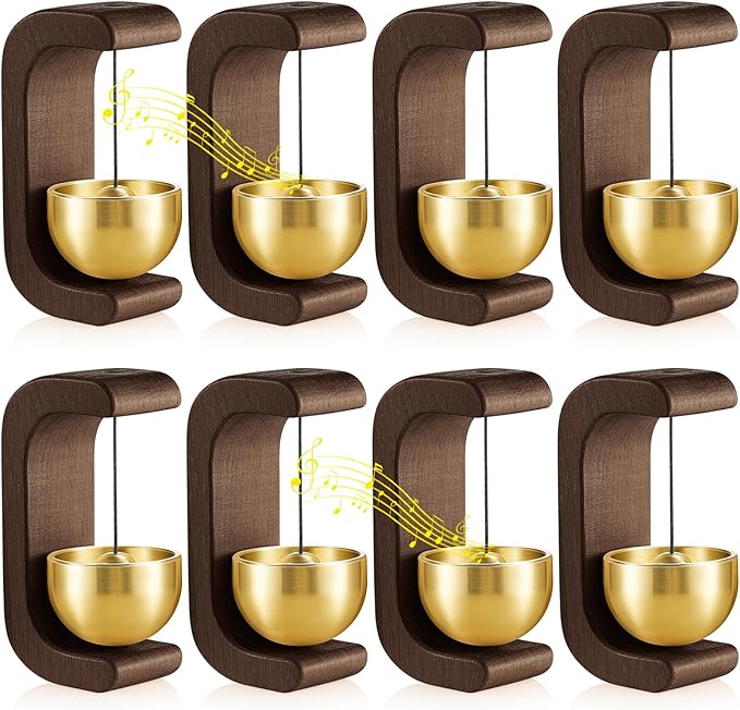 Zonon 8 Pcs Magnetic Wooden Wind Chime Doorbell Decoration Shopkeepers Bell for Door Opening C Shape for Housewarming Gift Refrigerator Room Garden Restaurant (Black Walnut)