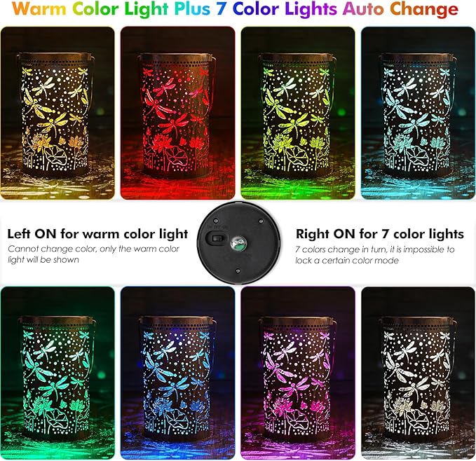Fabuday Dragonfly Lotus Outdoor Solar Lantern Waterproof - Hanging Solar Power 8 Color Light Led for Outside, Garden Decor for Patio, Porch, Balcony, Yard and Deck, Gardening Gifts for Women Mom