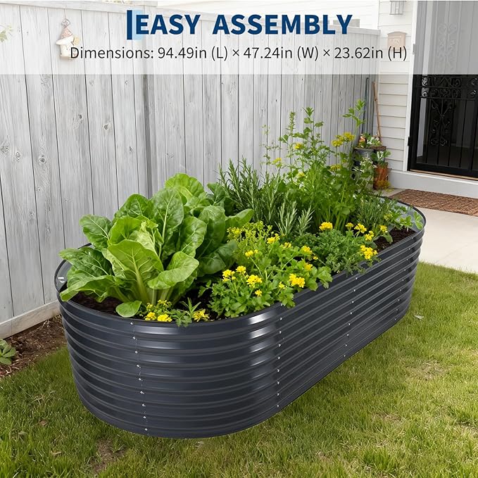 Galvanized Raised Garden Bed Kit with Cover Heavy-Duty Modular Metal Planter Raised Beds for Vegetables with Tool-Assisted Simple Assembly, Reinforced Panels & Optimal Drainage