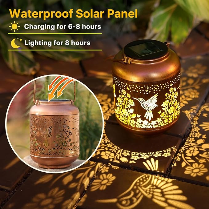 Hummingbird Solar Lanterns Outdoor Waterproof,Birthday Gifts for Women Mom Grandma Hanging Lantern Yard Art Decorative Hummingbird Solar Lights for Decor Garden, Patio, Porch, Backyard, Pathway, Lawn