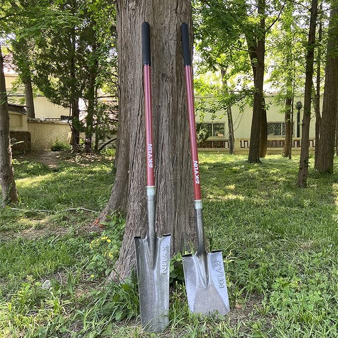 KYLIN Heavy Duty Long Fiberglass Handle Shovel 2-Piece Set, for Digging, Gardening, Cleaning Out Ditches, Digging Narrow Trenches, Laying Drains, Pipes and Cable Channels and Landscaping Industry.