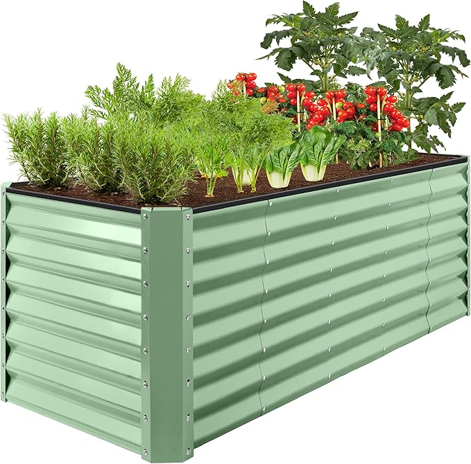 Best Choice Products 8x2x2ft Raised Outdoor Metal Garden Bed, Rectangular Planter Box for Herbs, Flowers, and Deep Root Vegetables w/ 240 Gallon Capacity - Sage Green