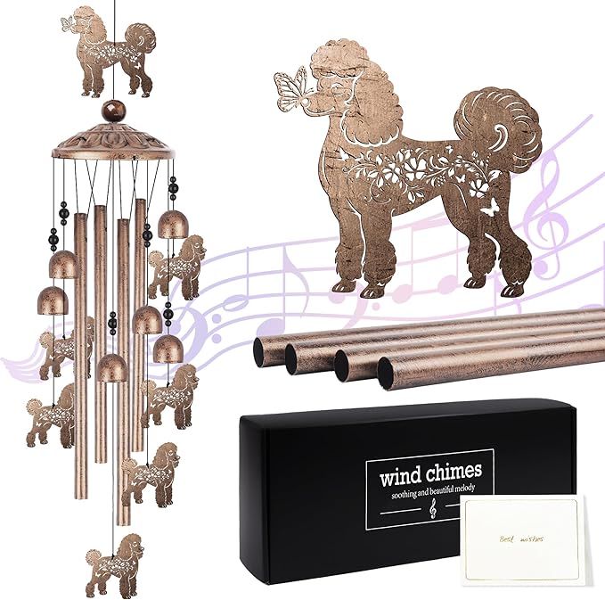 Poodle Wind Chime for Outside, Poodle Gifts for Women Men, Metal Dog Wind Chime Yard Art, Birthday Gift, Soothing Home Garden Patio Outdoor Indoor Decor for Dog Lover