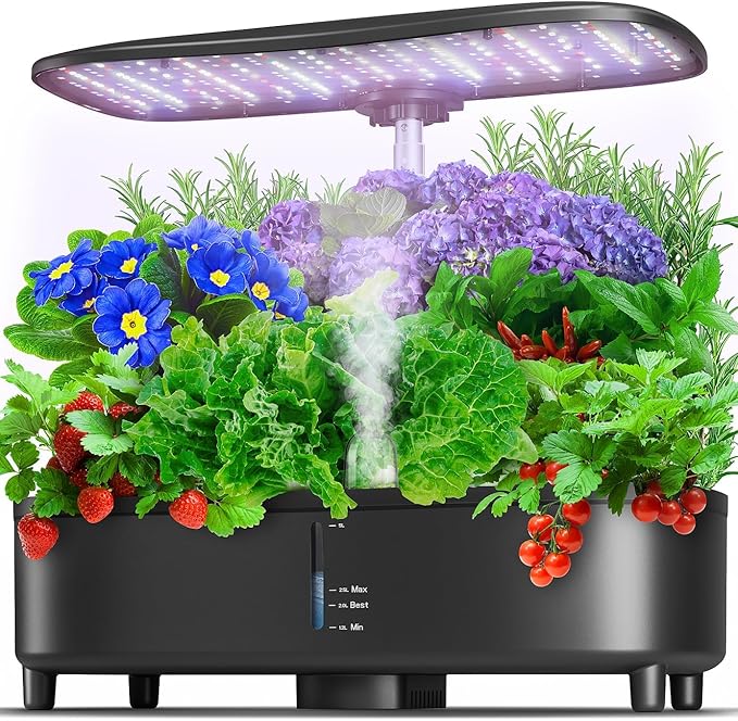 Hydroponics Growing System Kit 15 Pods Misting Herb Garden Indoor Garden Indoor Gardening System 5L Water Capacity 48W Grow Light Gardening Gifts for Women