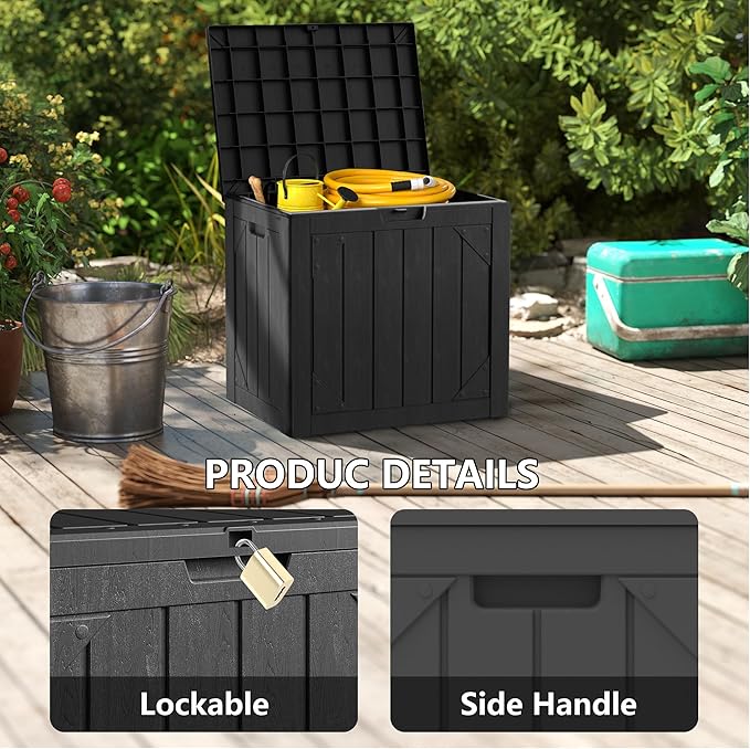 Yardgrace 31 Gallon Resin Deck Box Waterproof Outdoor Storage Box for Patio Furniture Pool Accessories Indoor Storage for Cushion Garden Tools, Black