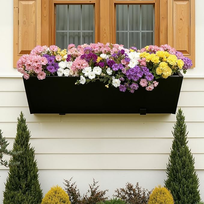 Railing Planter Box Metal Hanging Planter for Outdoor Balcony Heavy-Duty Window Planter Box with Adjustable Brackets