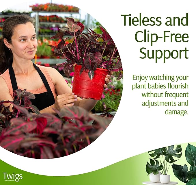 Twigs GA - Mini Twigs Plant Support Stakes for Small Plants, Indoor & Outdoor Use, Gardening Supplies, Garden Accessories, Trellis & Ring Alternative, Made in USA - Begonia (Red), 10 Pack, 12" L