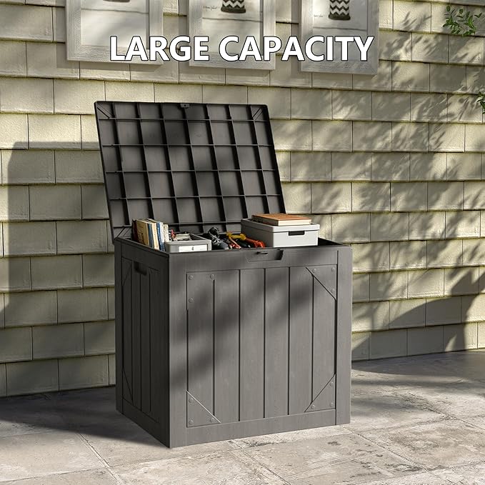 Yardgrace 31 Gallon Resin Deck Box Waterproof Outdoor Storage Box for Patio Furniture Pool Accessories Indoor Storage for Cushion Garden Tools, Gray
