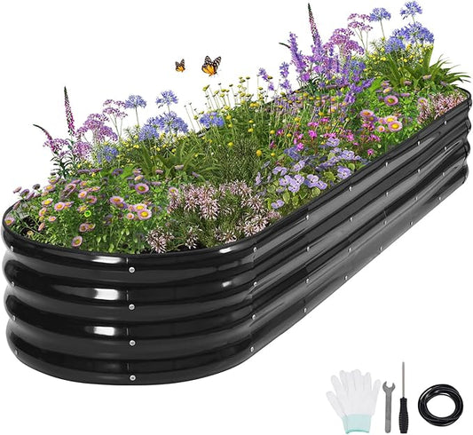 Galvanized Raised Garden Bed Outdoor- Raised Beds for Gardening| Metal Planter Box, Steel Raised Garden Bed Kit with Safety Edging and Gloves for Vegetables, Flower, Herbs (8x2x1FT, Gray)