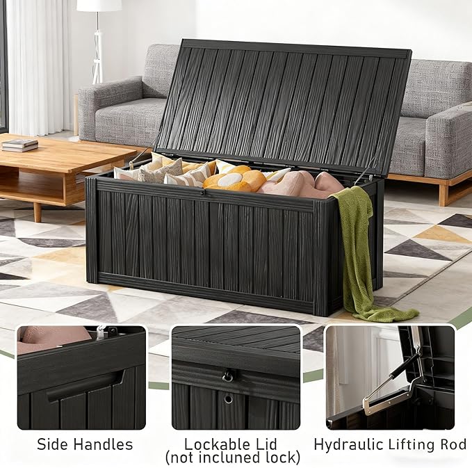 NBYSGO Outdoor Storage Box, Resin Deck Boxes Indoor and outdoor, Waterproof Storage Box Lockable Lid (Black,150 Gallon)