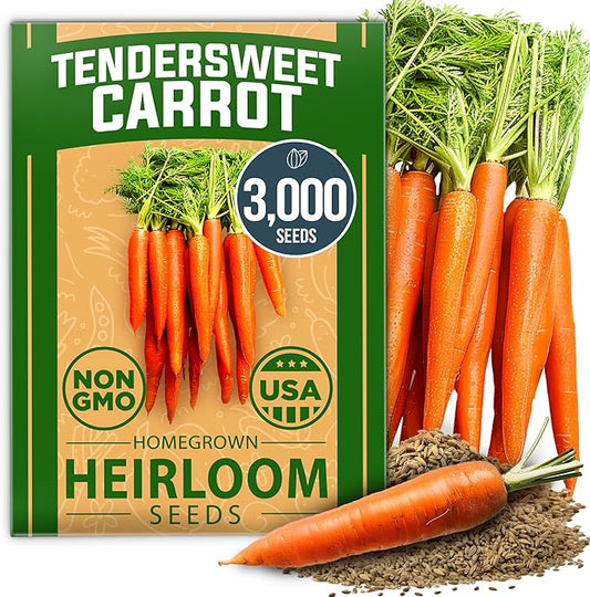 HOME GROWN Tendersweet Carrots Seeds 1 Pack - 3000 Non-GMO Heirloom Carrot Seeds for Planting Outdoors (Daucus carota subsp. sativus)