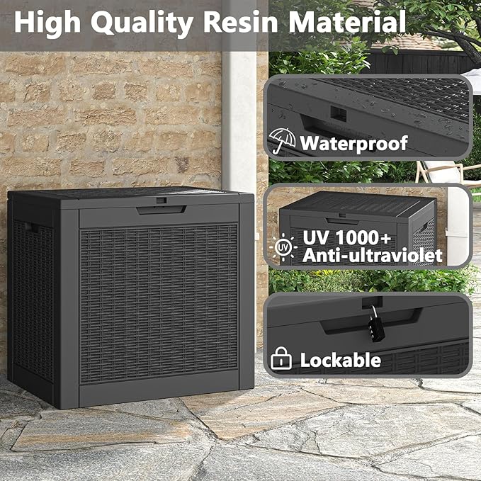 NBYSGO Outdoor Storage Box, Resin Deck Boxes Indoor and outdoor, Waterproof Storage Box Lockable Lid (Black, 31 Gallon)