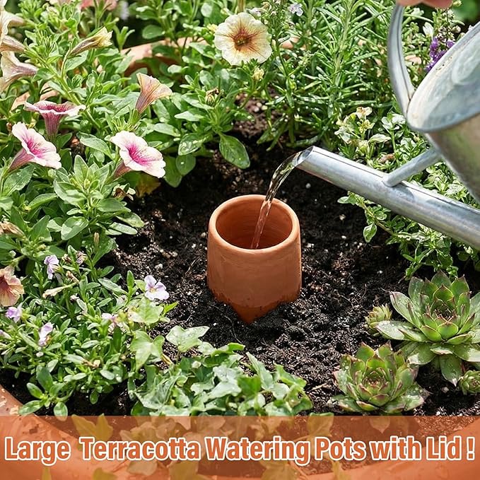 68 oz Large Olla Terracotta Self Watering Pots Terracotta Globes Clay Watering Pot with Lid Garden Irrigation Planter Insert Clay Pot Plant Waterers for Raised Beds Outdoor Indoor Plants