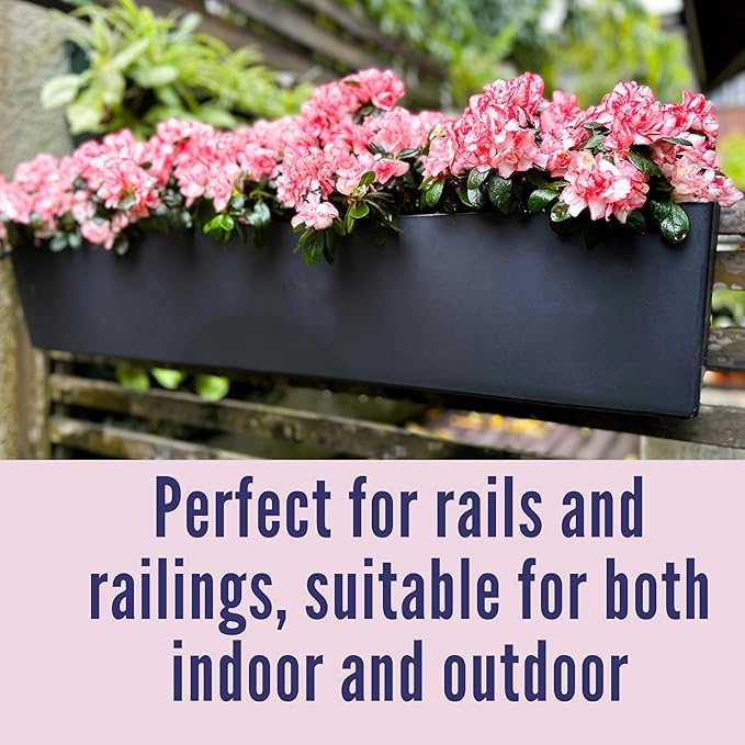 LaLaGreen Rail Planter for Balcony Outdoor (40 Inch, 1 Pack) Large Self Watering System Railing Planters with Brackets, Black Rectangular Window Hanging Flower Boxes Herb Plant Plastic Container Decor