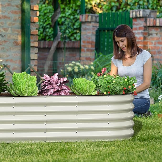 Galvanized Raised Garden Bed, 8x2x1.5 FT Oval Metal Planter Box for Outdoor, 18” Raised Beds for Gardening Vegetables Flower Herb(Pearl White)