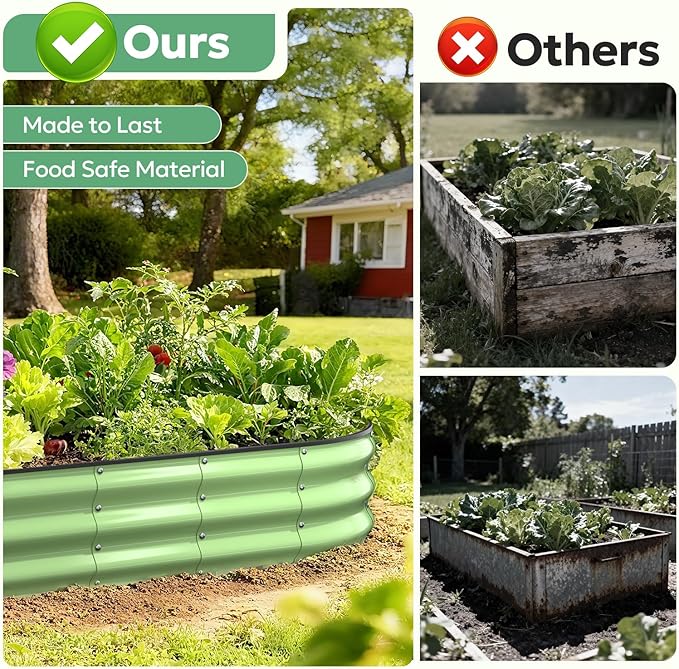 Galvanized Raised Garden Bed, Oval Planter Raised Bed 6x3x1ft Metal Raised Garden Bed Outdoor for Growing Vegetables, Flowers, Herbs, Metal Planter Box for Yard, Patios, Balconies(Fruit Green)