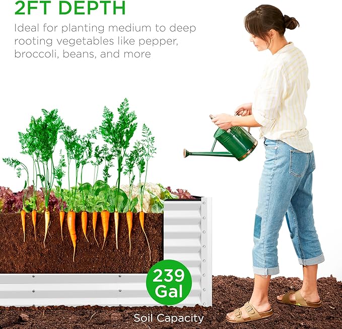 Best Choice Products 8x2x2ft Raised Outdoor Metal Garden Bed, Rectangular Planter Box for Herbs, Flowers, and Deep Root Vegetables w/ 240 Gallon Capacity - White