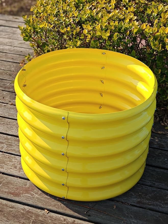 A ANLEOLIFE Kids Mini Raised Garden Beds Outdoor (4-Pack)-24x24x18in Round Galvanized Metal Planter Box for Planting Vegetables, Flowers, Fruits, Eco-Safe & Easy Setup, Sunlit Gold