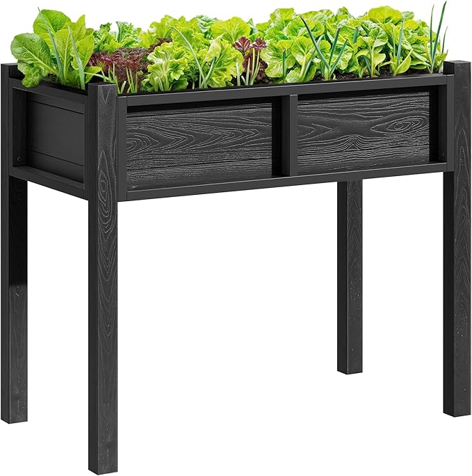 DWVO Raised Garden Bed with Legs All-Weather Elevated Planter Box Outdoor with Drainage System Patio Planters for Herbs Vegetables Flowers Plant Bed for Garden Balcony Backyard, Black