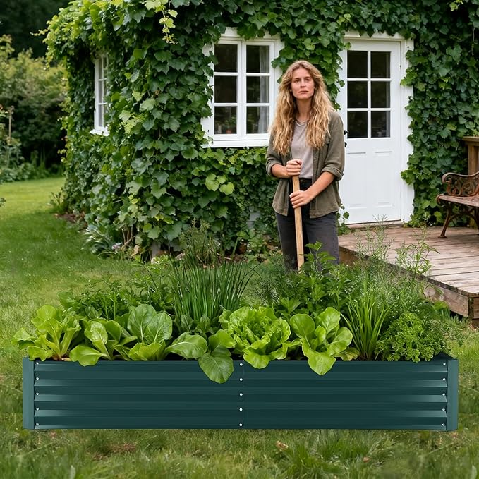 Galvanized Raised Garden Bed Kit with Cover Heavy-Duty Modular Metal Planter Raised Beds for Vegetables with Tool-Assisted Simple Assembly, Reinforced Panels & Optimal Drainage