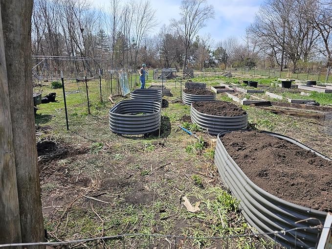 A ANLEOLIFE 8 Pcs 8X4X1.5 ft Oval Large Galvanized Raised Garden Beds Outdoor for Planting Vegetables Flowers Herb, Quartz Grey