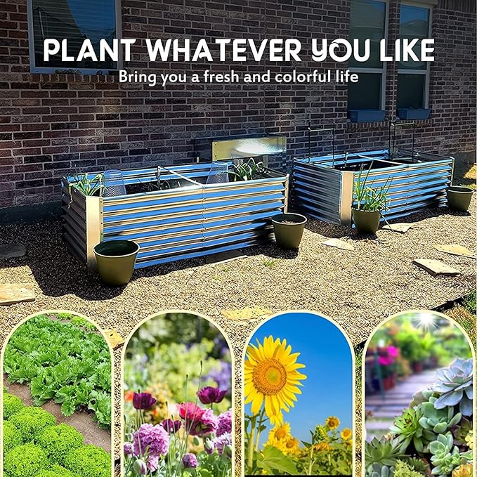 8×4×2 FT Galvanized Raised Garden Bed with 2Pcs Tomato Cage,Large Metal Raised Garden Bed Outdoor,Garden Metal Raised Planter Box for Gardening,Flowers, Herbs, Fruits