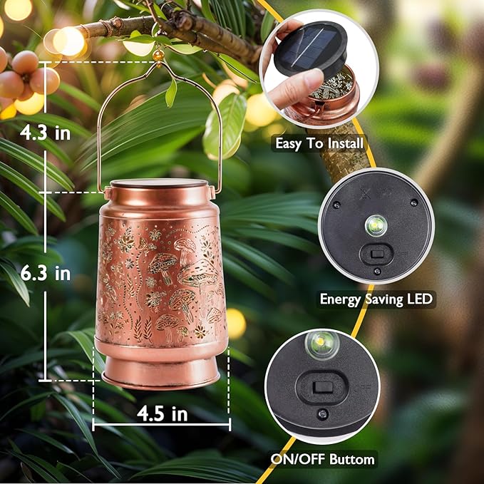 Homemory Christmas Gifts for Women Mom Grandma, Solar Lanterns Mushroom Lights Outdoor Waterproof Garden Decor, LED Hanging Solar Lights for Yard, Patio, Backyard, Porch, Lawn