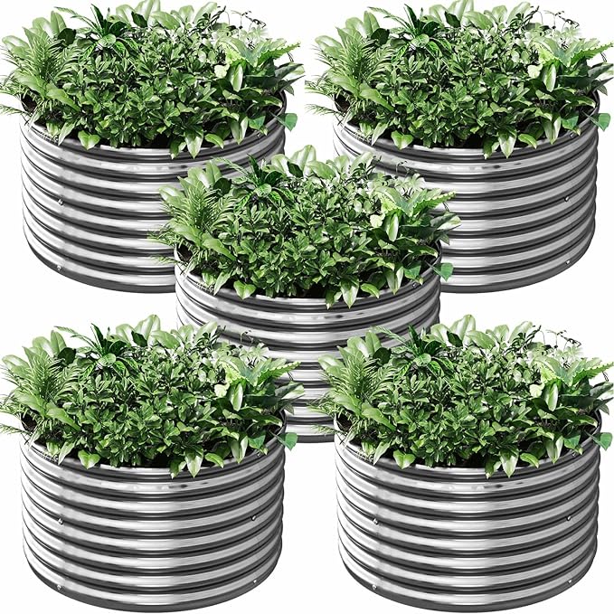 5 Pack 2FT Length Round Galvanized Raised Garden Bed Outdoor,Metal Garden Bed for Vegetables,Steel Raised Beds for Gardening,Above Ground Garden Box for Flower