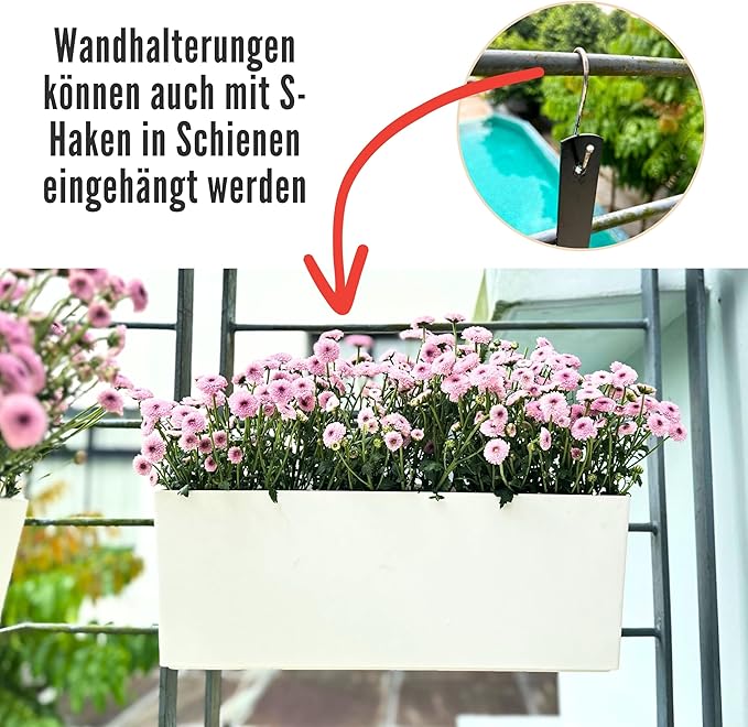 LaLaGreen Wall Planter for Outdoor (2 Pack, 20 Inch) White Self Watering Rectangular Window Boxes Planters to Attach to House with Bracket, Country Vertical Plant Wall Holder Indoor Garden Minimalist