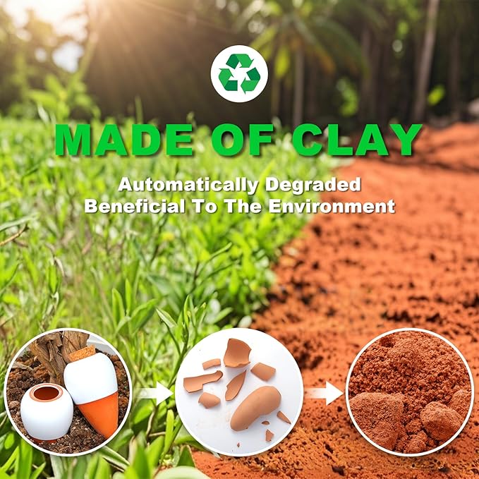 Olla Watering Pot Self Watering Planter Insert Terracotta Watering Spikes Premium Plant Watering Devices Irrigation Watering Spikes Automatic Plant Accessories 4 Packs (White Cone)