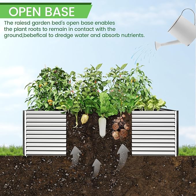 FRIZIONE 2pcs Tall 8x3ft Galvanized Raised Garden Bed Outdoor,Above Ground Garden Bed for Vegetable,Metal Raised Beds for Flower,Steel Raised Beds for Gardening