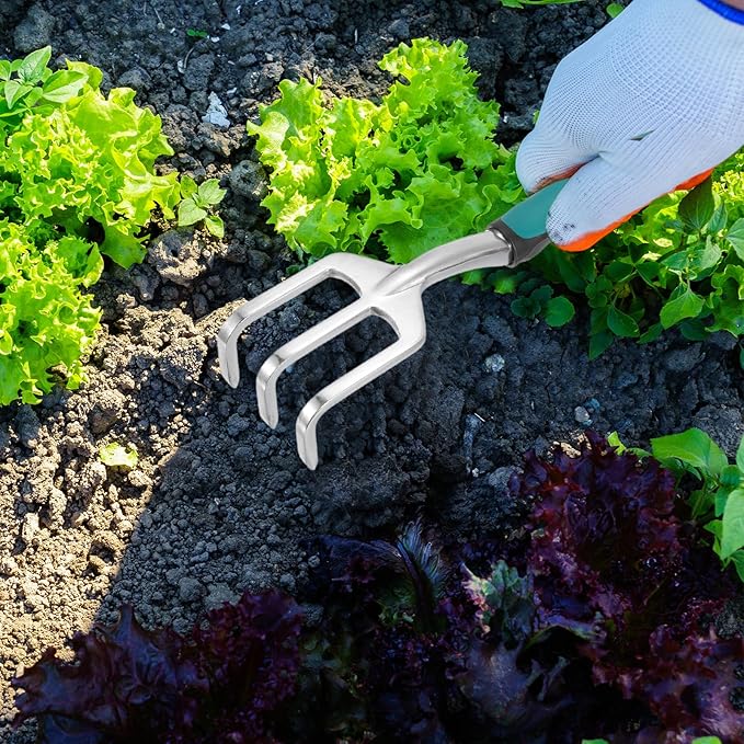 HARFINGTON 3pcs Garden Tools Set Metal Garden Hand Shovels and Hand Rake Tools Kit for Gardening Planting Weeding, Blue