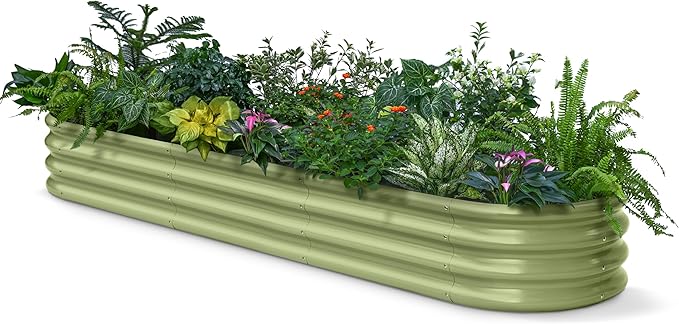 Raised Garden Bed 8x2x1 ft, 12" Tall Galvanized Metal Planter Boxes Outdoor for Flower, Herb, Vegetable, Zn-Al-Mg Coating Garden Beds for Outdoor Plants, Stainless Steel Hardware - Moss Green