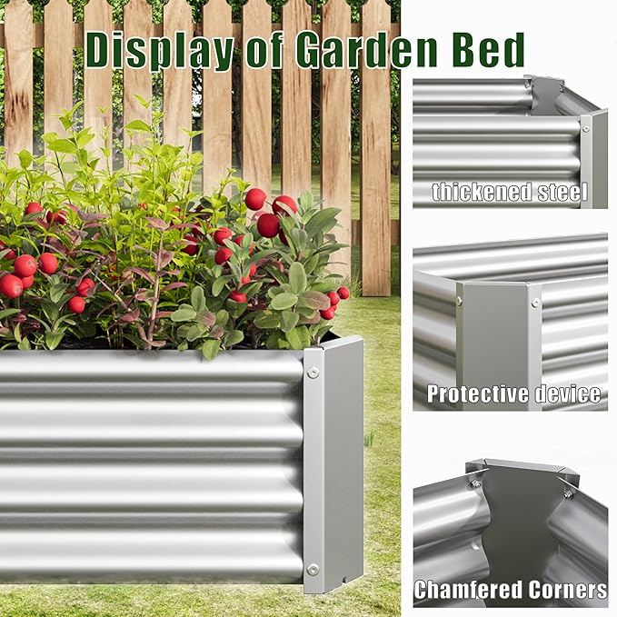 4x2x1ft Raised Garden Bed, Outdoor Galvanized Raised Garden Beds, Metal Raised Beds for Gardening Vegetables Fruits and Flowers, Easy Assembly, 52 Gallon Capacity - Silver