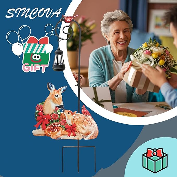 Deer Metal Garden Stake with Solar Light, Christmas Decorations Outdoor Waterproof Sloar Lights Outside, Doe and Fawn Outdoor Statue for Garden Lawn Patio