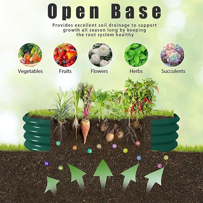 6 Pack 4x2x1FT Galvanized Raised Garden Bed Kit Oval Metal Ground Planter Box Outdoor Bottomless Planter Raised Beds for Vegetables Flowers Herbs Fruits, Green