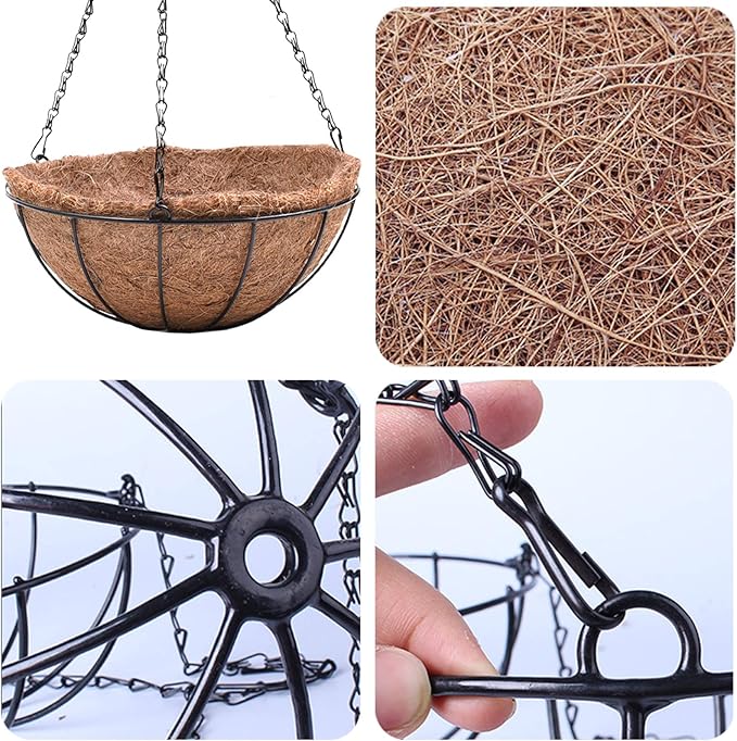 Metal Hanging Planters Basket Set of 4 Hanging Flower Pots 10 Inch Chain Round Wire Plant Holder with Coco Coir Liner Garden Watering Hanging Baskets for Patio Garden Outdoor1