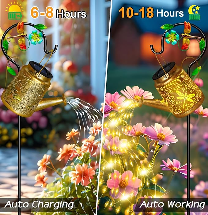 Christma Gifts Dragonfly Solar Watering Can Lights, Outdoor Waterproof Outdoor Lantern with Shepherd Hook, Solar Garden Decor for Yard Outside, Mothers Day Gifts Gift for Women Mom Grandma