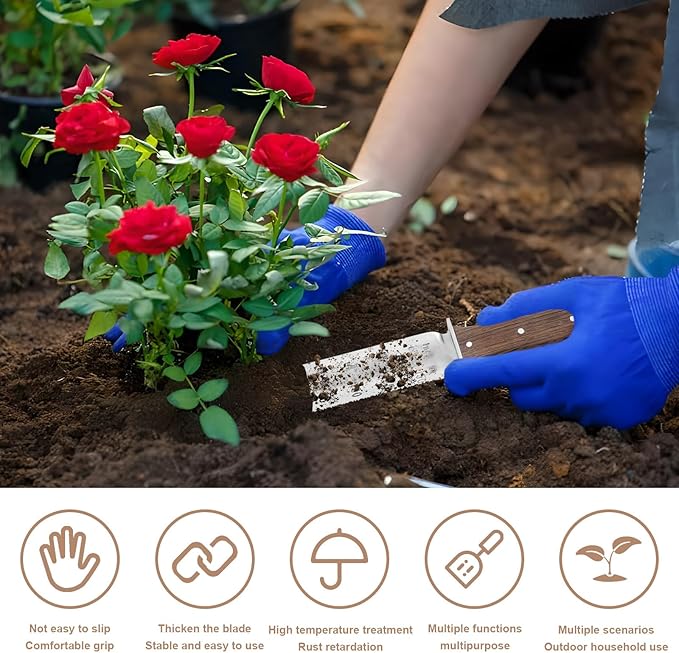 Garden Shovel Saw,Multifunctional Manual Weeding Tool for Weeding,Digging,Pruning,Cultivating, 7" Stainless Steel Blade with Sheath, Full-Tang Wood Handle with Hanging Hole (Black)
