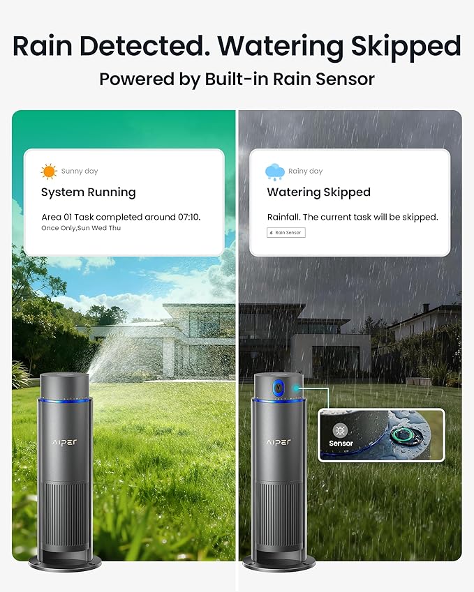 Aiper IrriSense 2 Smart Irrigation System, 4-in-1 Multi-Zone Watering Device with App Control, Smart Scheduling, and Rain Sensor for Lawns up to 4,800 sq.ft.