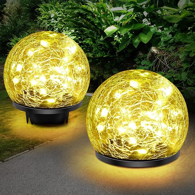 Solar Garden Lights, 4 Pack 120 LED Multicolor Cracked Glass Solar Outdoor Lights Decorative, Upgraded Waterproof Ball Lights for Yard Pathway Patio Lawn Christmas Outside Decor, 3.94"
